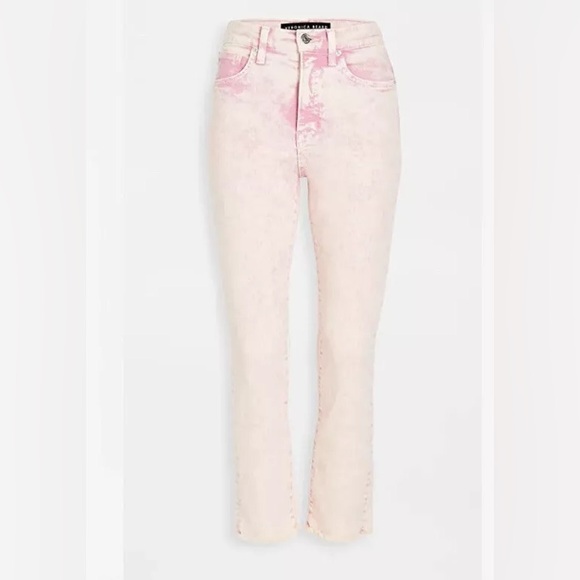 Veronica Beard Carly Kick Flare High Rise Jeans in Pale Pink - Picture 1 of 3